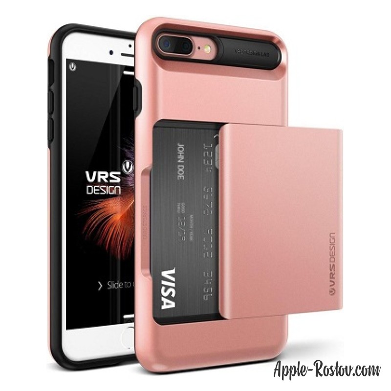 Чехол розового цвета с прорезиненной рамкой и отсеком для банковских карт