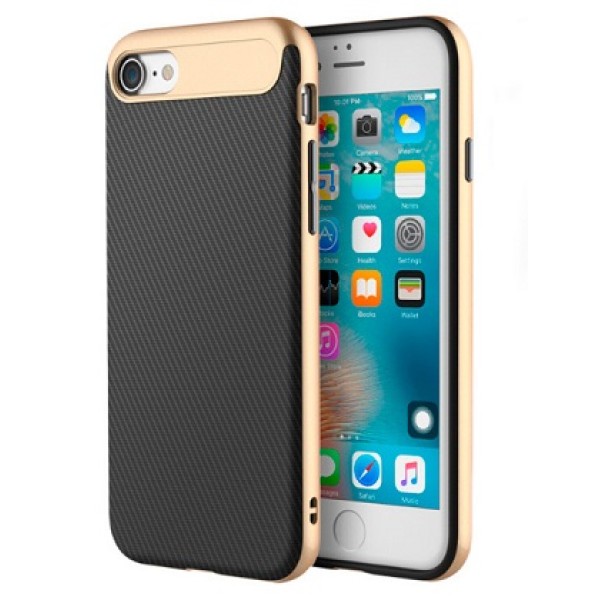 Пластиковый чехол чёрного цвета с металлической золотистой рамкой для iPhone 8/7