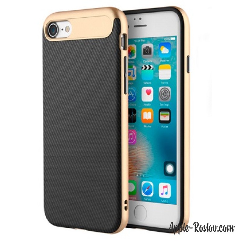 Пластиковый чехол чёрного цвета с металлической золотистой рамкой для iPhone 8/7