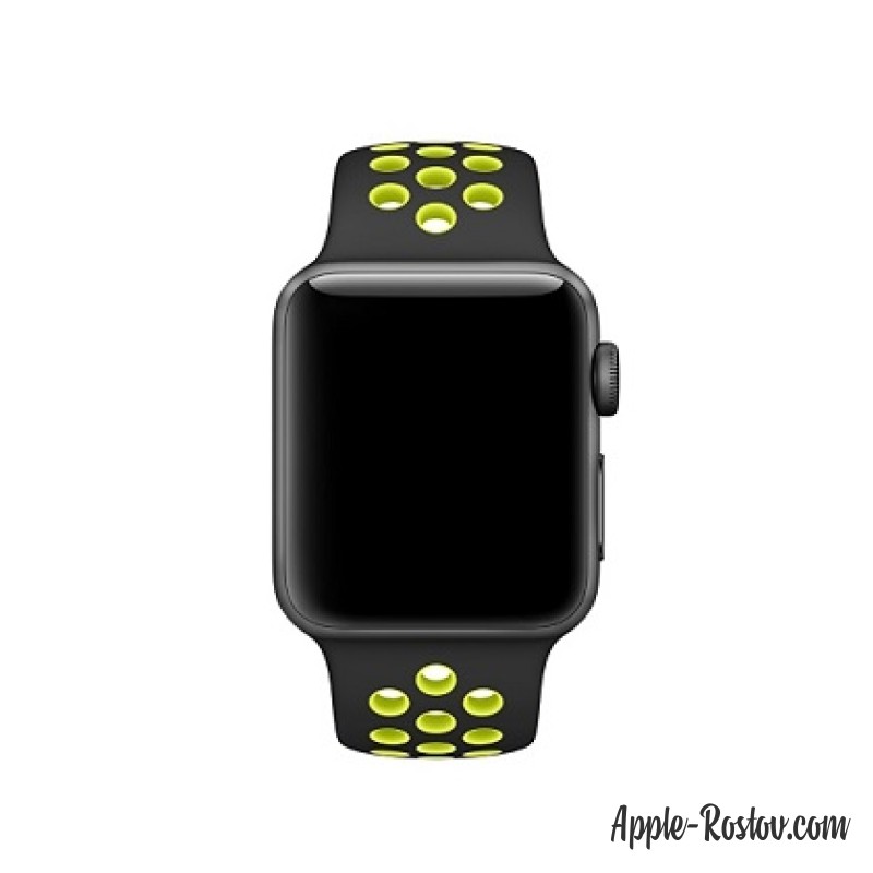 Спортивный ремешок Nike цвета "чёрный/салатовый" (для корпуса 38 мм), размеры S/M и M/L