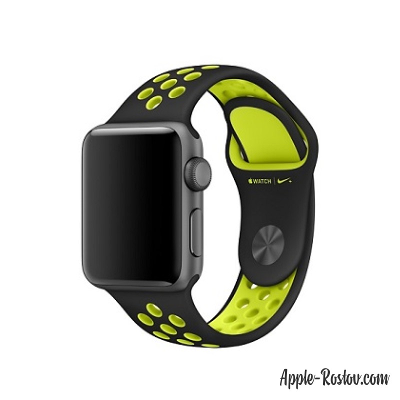 Спортивный ремешок Nike цвета "чёрный/салатовый" (для корпуса 38 мм), размеры S/M и M/L