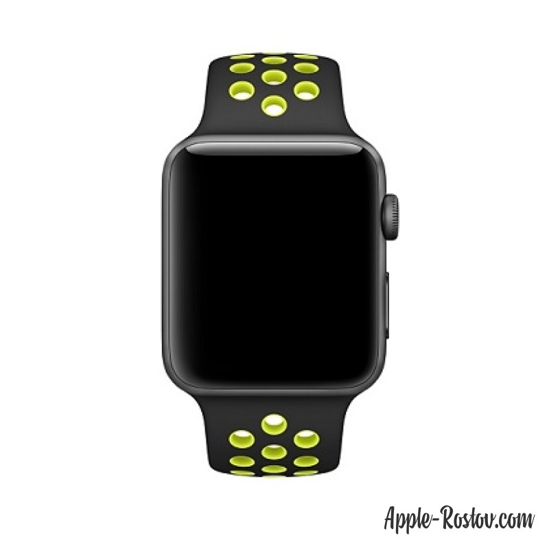 Спортивный ремешок Nike цвета "чёрный/салатовый" (для корпуса 42 мм), размеры S/M и M/L