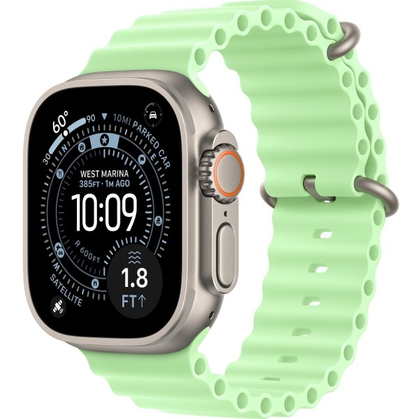 Apple Watch Ultra 3 (2025) 49mm Natural Titanium Case ремешок Neon Green Ocean Band