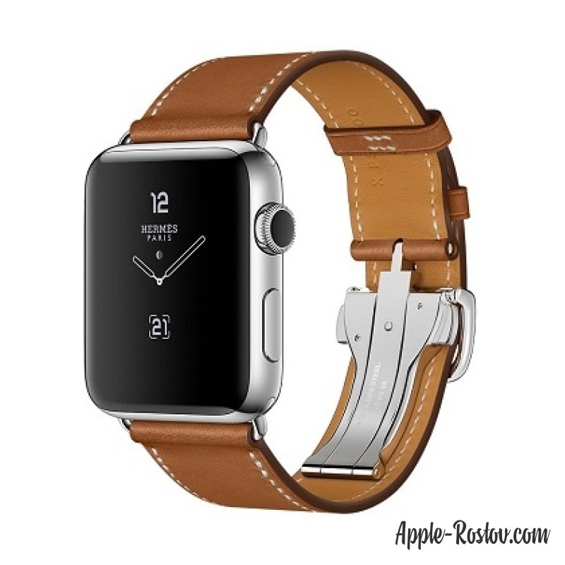 Apple Watch Hermes 42 mm silver/Simple Tour Barenia leather Fauve colors with folding clasp